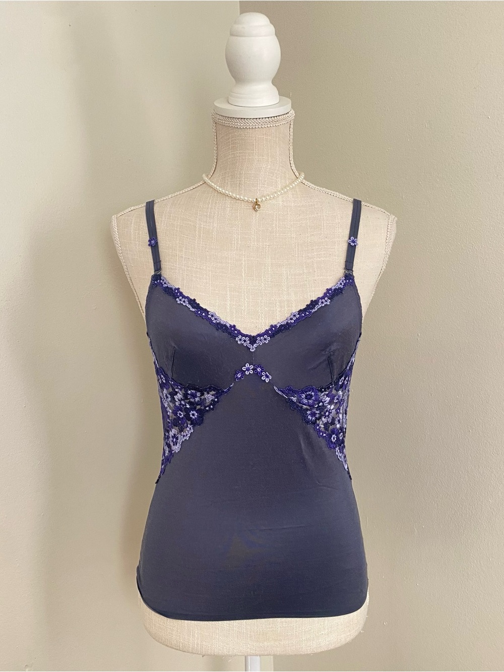 Navy and Purle Lace-Trim Camisole